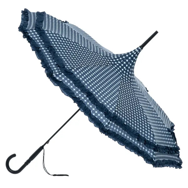 Navy pagoda frilled umbrella