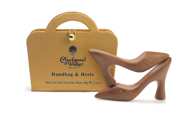 Charbonnel et Walker Gold Handbag and Milk Sea Salt Caramel Chocolate Heels
