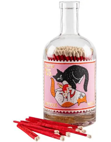 Cats stamp -Joyeux noel large matches in a bottle