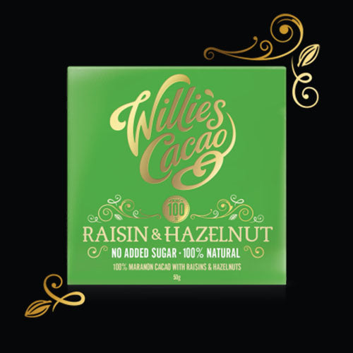 Willies Cacao Raisin and Hazlenut 100%