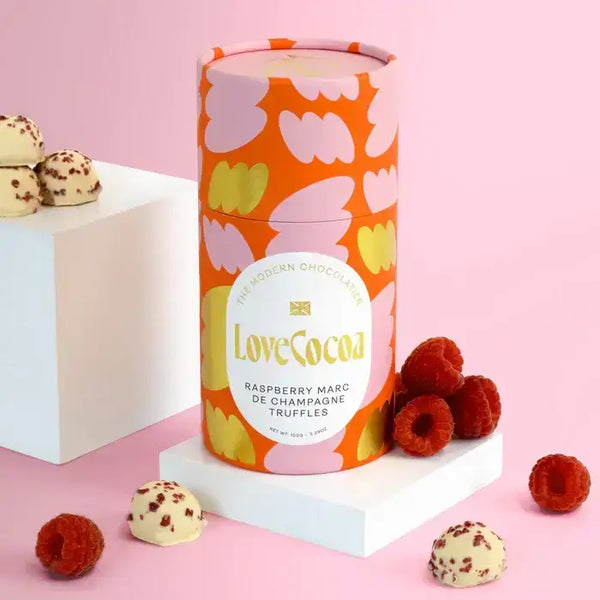 Love Cocoa - Raspberry Marc de Champagne White Chocolate Truffles - 150g