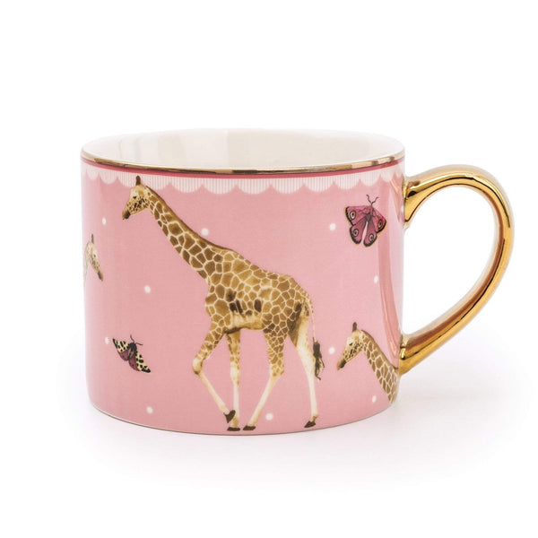 Giraffe Pink Straight sided mug with Gold handles